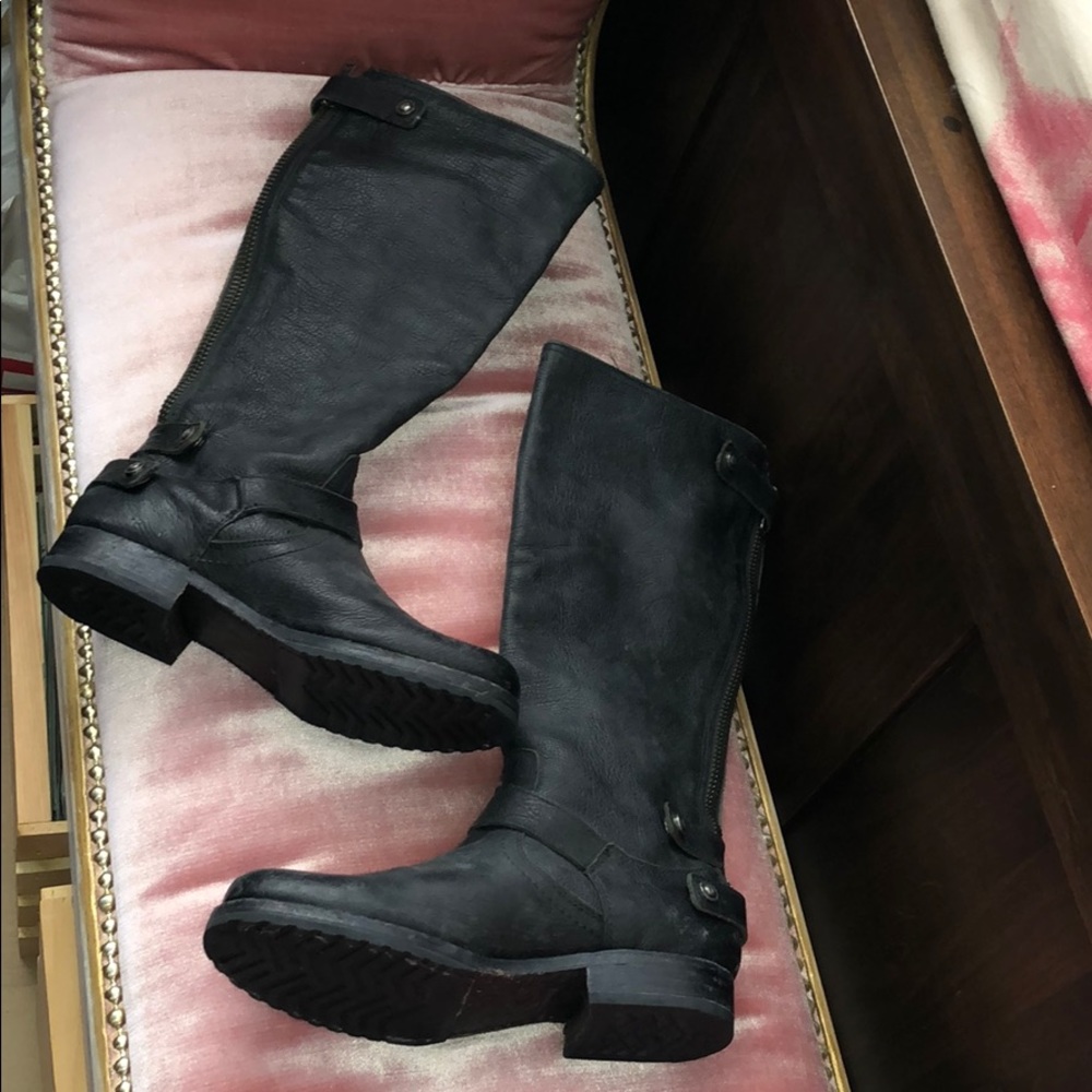 Frye Moto Black Leather Boots Size 8